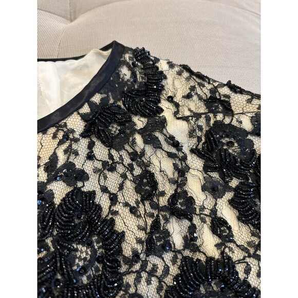 NO TAG Vintage Black Lace Beaded Silk Lined 3/4 Sleeve Hook Eye Crop Jacket SM - Picture 13 of 13